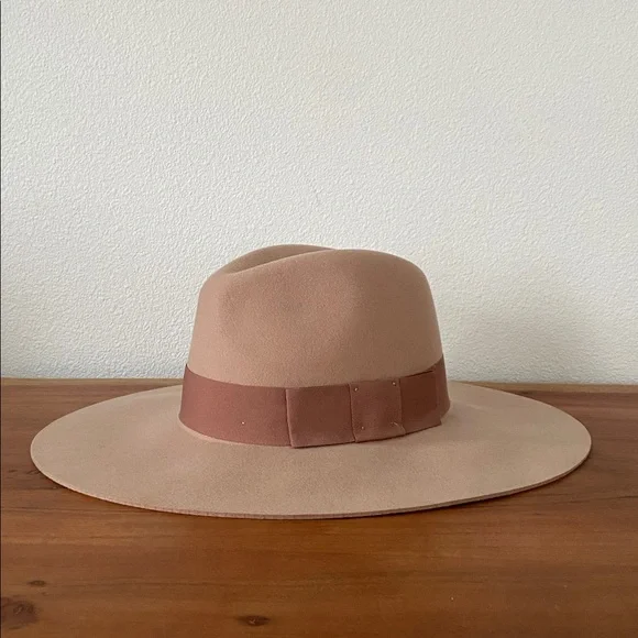 Brixton Joanna neutral felt wool hat wide floppy brim fedora grosgrain ribbon M - Picture 1 of 16